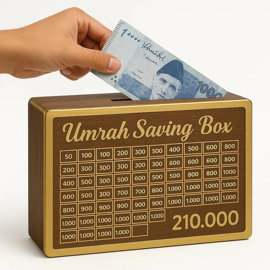 Umrah Saving Box - Wooden Money Box for Umrah - 210,000