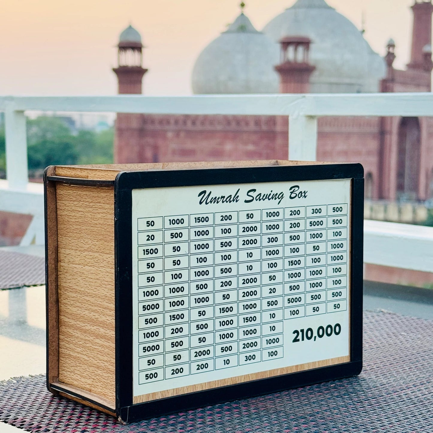 Umrah Saving Box - Wooden Money Box for Umrah - 210,000