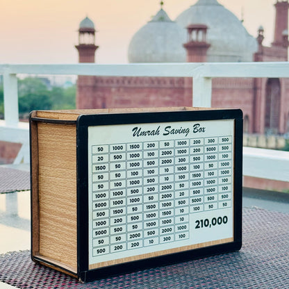 Umrah Saving Box - Wooden Money Box for Umrah - 210,000